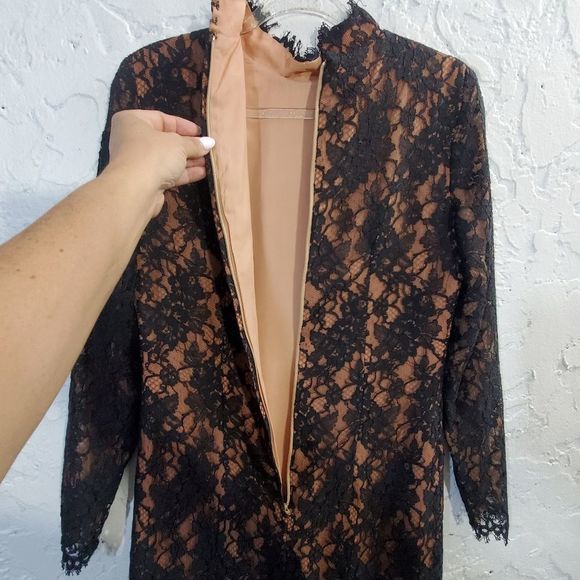 Saks Fifth Ave 80s Randall brooke formal Lace saying fringe cocktail  dress med - Picture 13 of 14